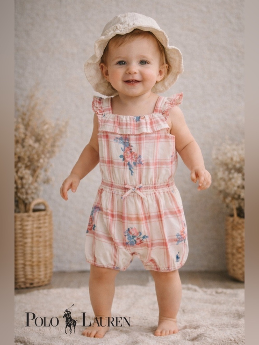 Polo Ralph Lauren Baby Girl Plaid Floral Romper NWT 18M 24M